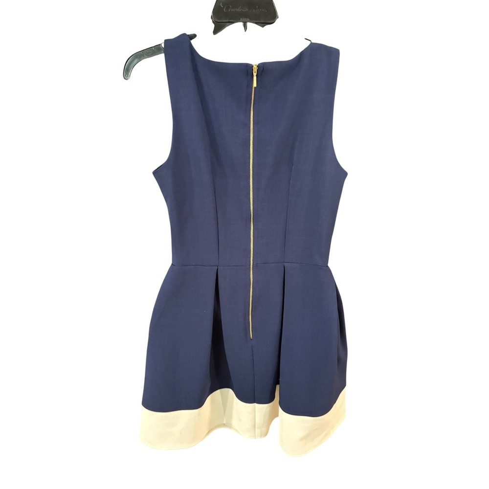 Closet London Womens Navy Blue Colorblock Pleated Fit and Flare Dress Size 12 - Picture 2 of 3